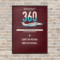 Thumbnail for Beechcraft King Air 360 vertical canvas print - framed - dark red background