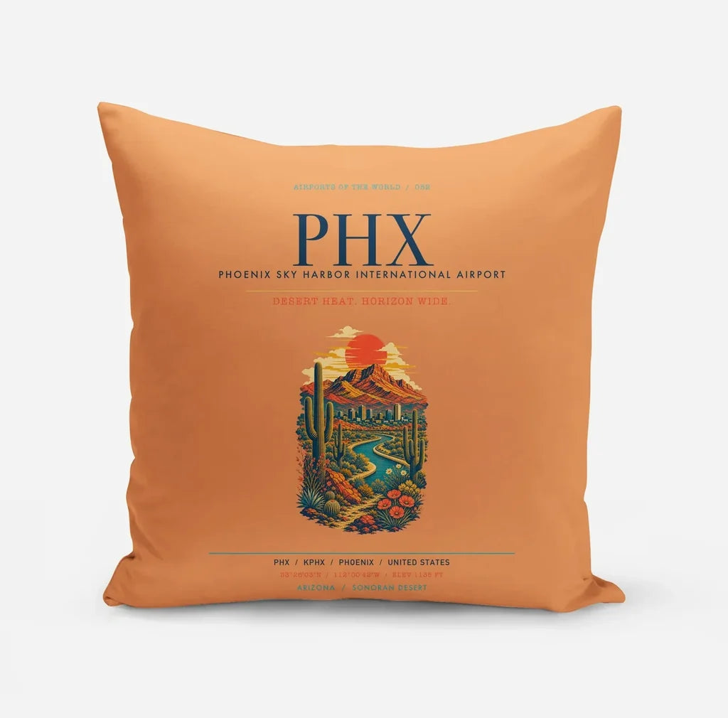 Phoenix Sky Harbor International Airport (PHX) design on orange pillow