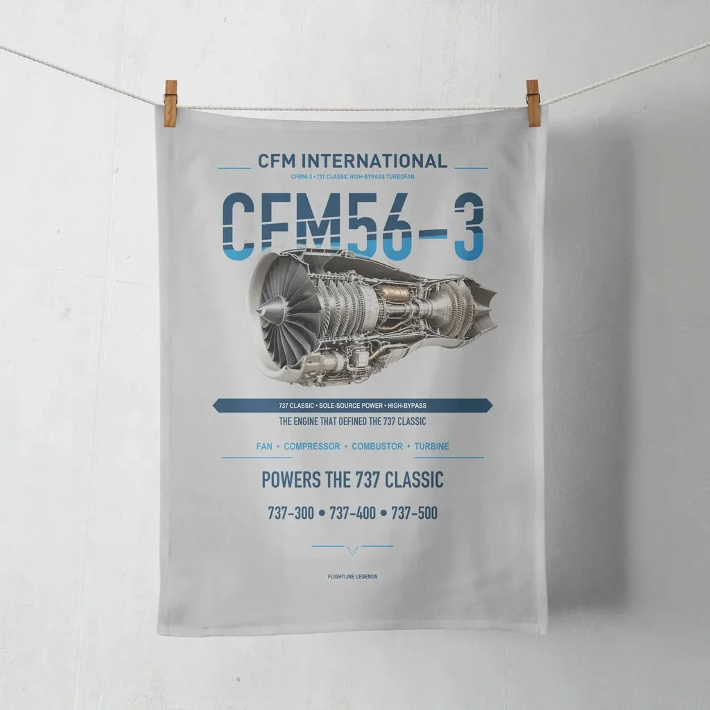 CFM56-3 design on light gray towel
