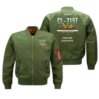 Thumbnail for Canadair CL-215T design on green bomber jacket, double-side print