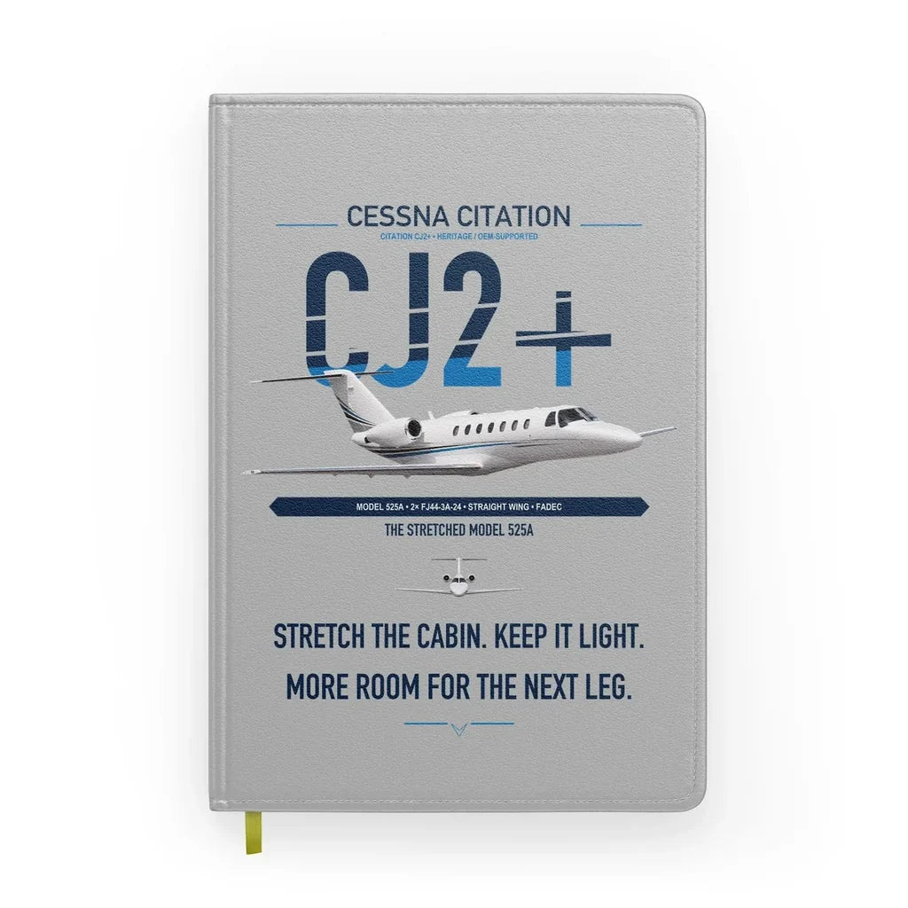 Cessna Citation CJ2+ design on light gray notebook