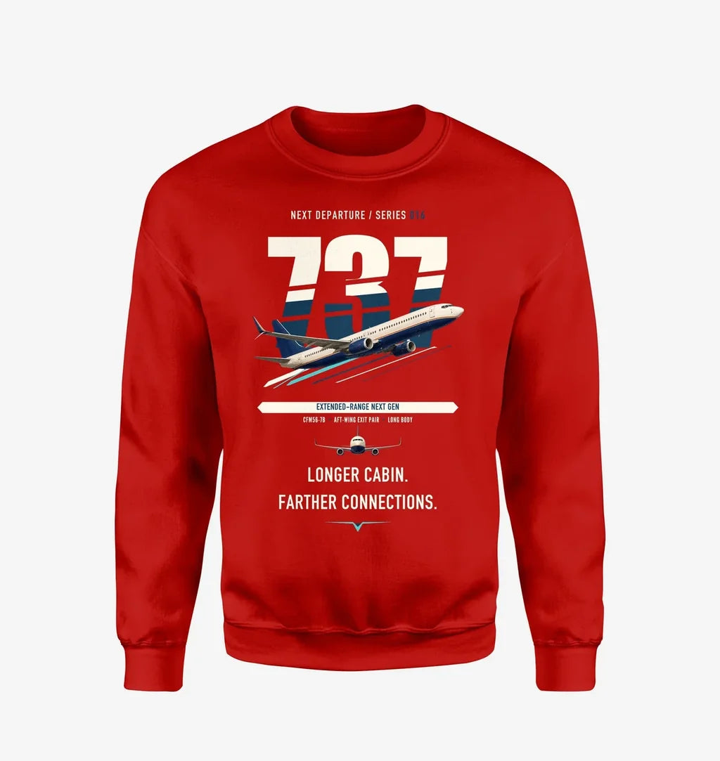Boeing 737-900ER design on red sweatshirt