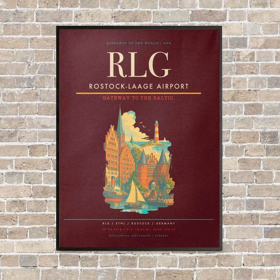 Rostock-Laage Airport RLG vertical canvas print - framed - dark red background