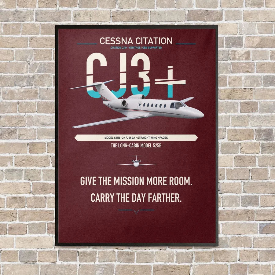Cessna Citation CJ3+ vertical canvas print - framed - dark red background