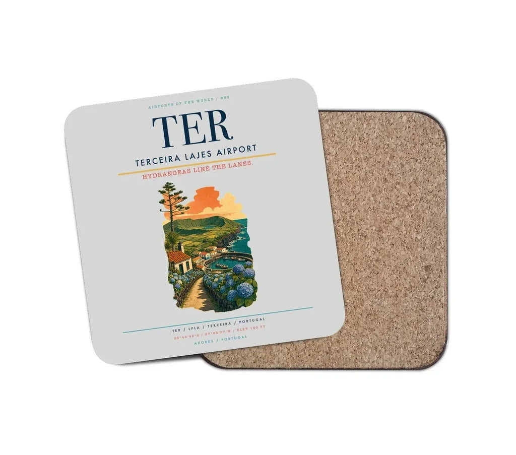 Terceira Lajes Airport (TER) design on light gray 1 piece coaster