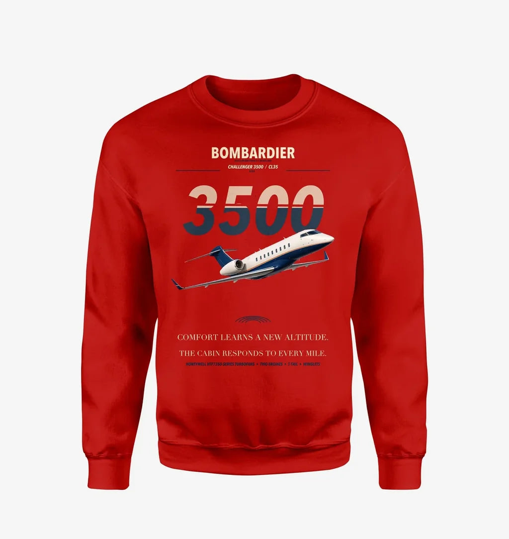 Bombardier Challenger 3500 design on red sweatshirt