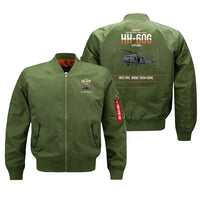Thumbnail for Sikorsky HH-60G Pave Hawk design on green bomber jacket, double-side print