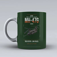 Thumbnail for Boeing MH-47G Chinook design on dark green ceramic mug, double-side print