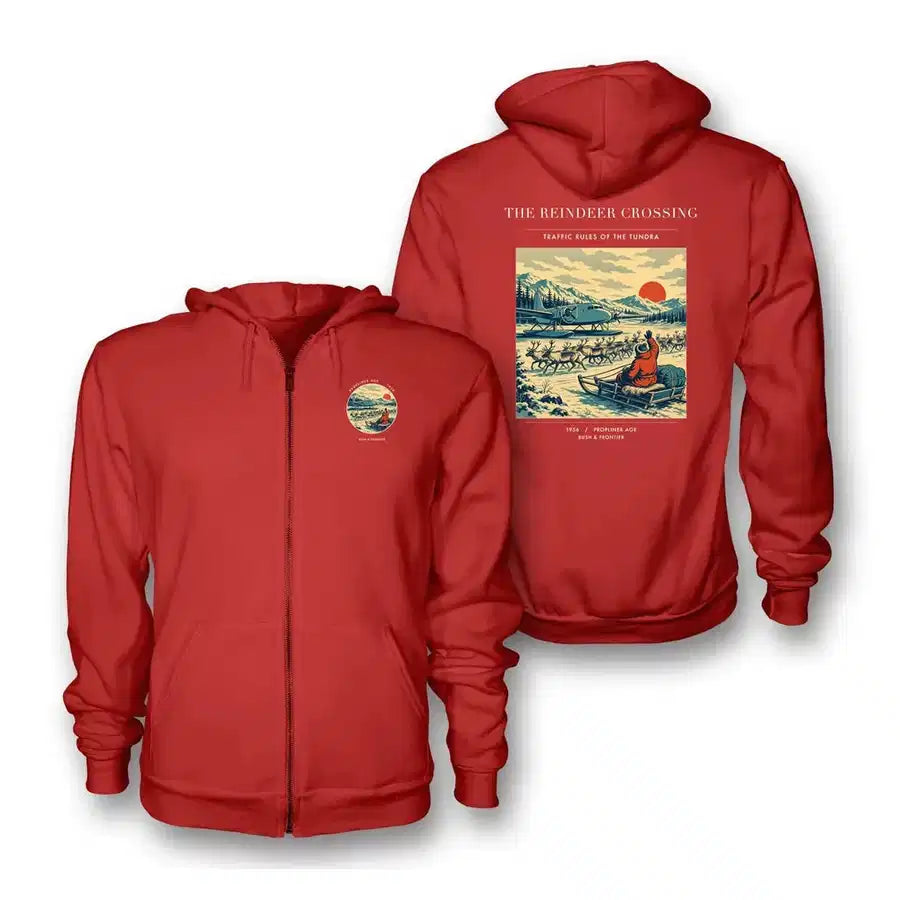 VINTAGE G4350 - The Reindeer Crossing - Premium Zipped Hoodie design on red
