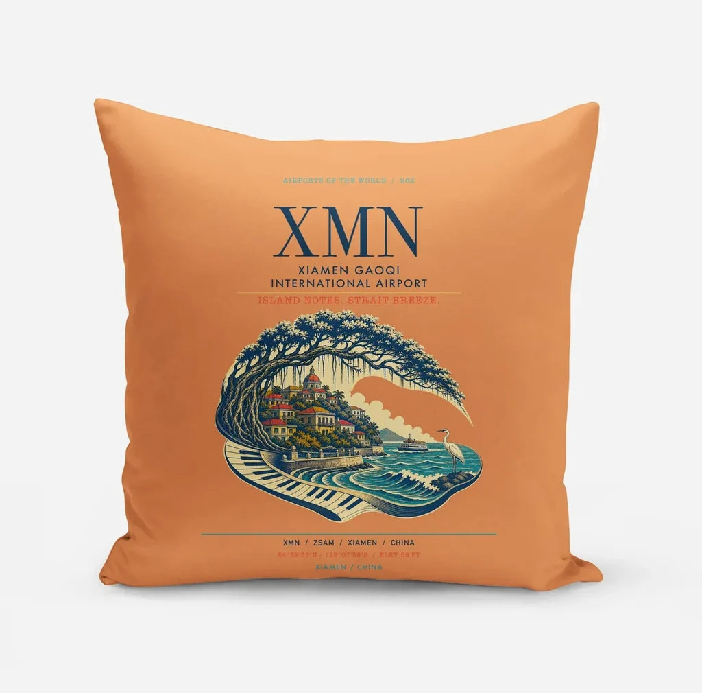 Xiamen Gaoqi International Airport (XMN) design on orange pillow