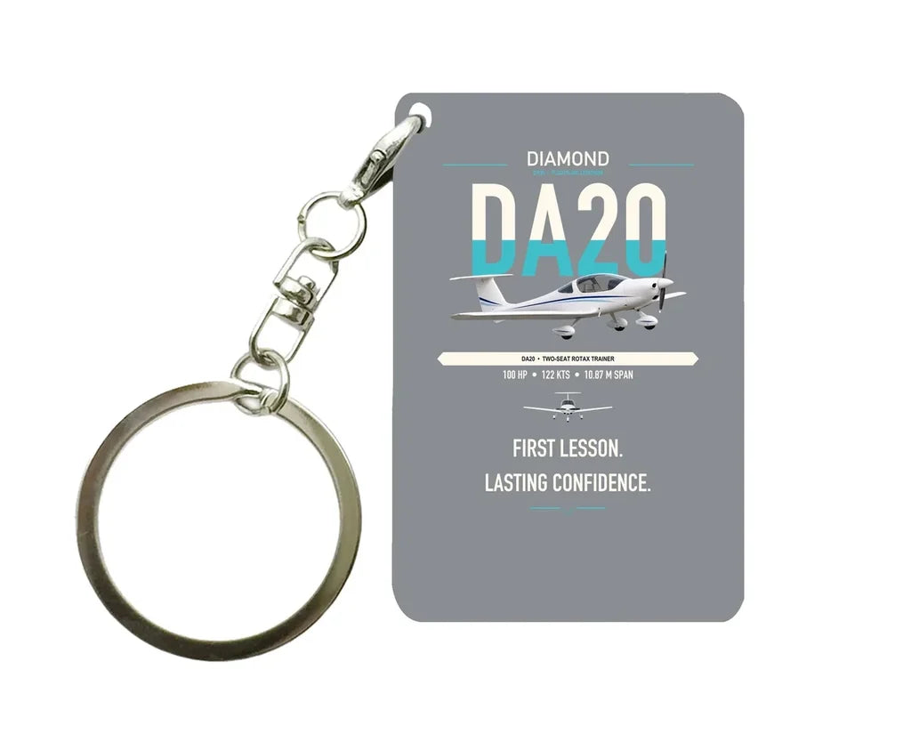 Diamond DA20 design on gray designed key chain, double-side print