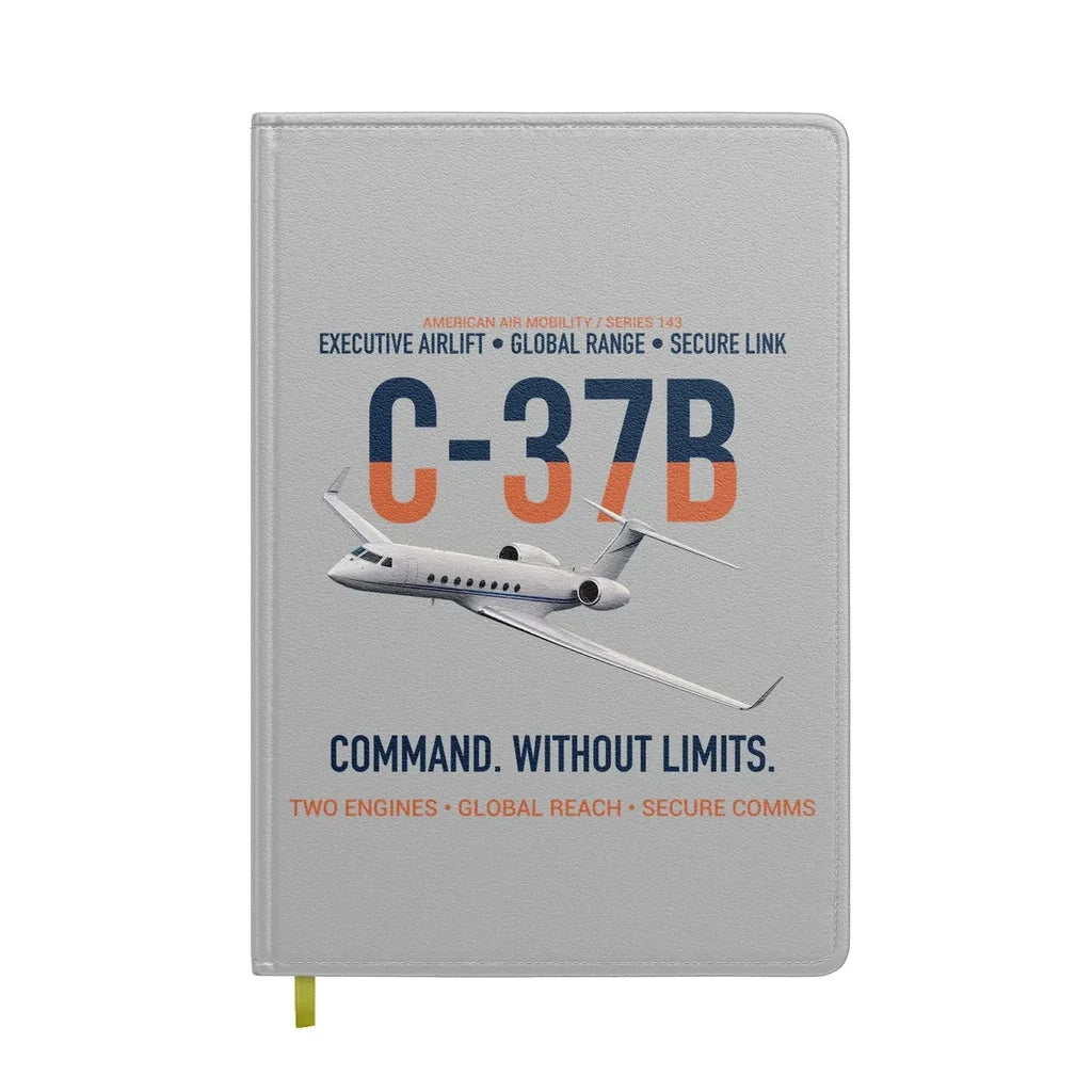 C-37B Global Command Link design on light gray notebook