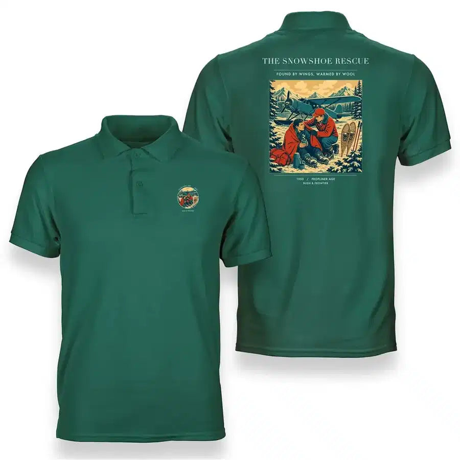 VINTAGE G4281 - The Snowshoe Rescue - Double-Side Polo T-Shirt design on green