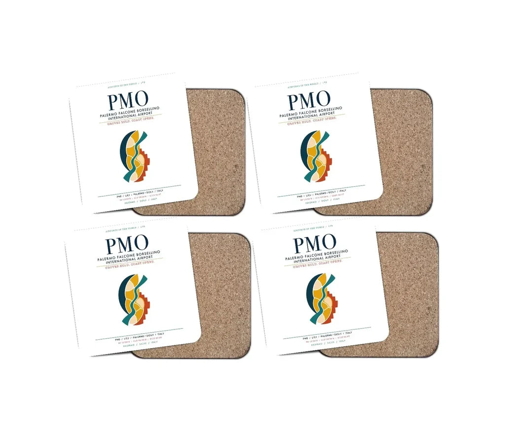 Palermo Falcone Borsellino International Airport (PMO) design on white 4 pieces set coaster