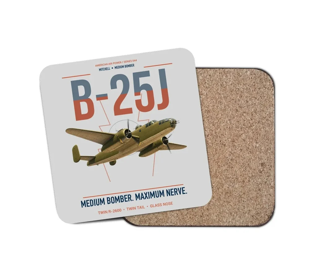 B-25J Mitchell design on light gray 1 piece coaster