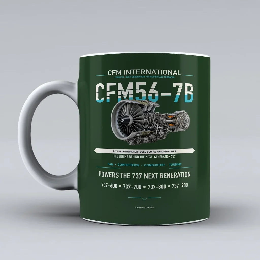 Mug design on dark green cfm56 7b