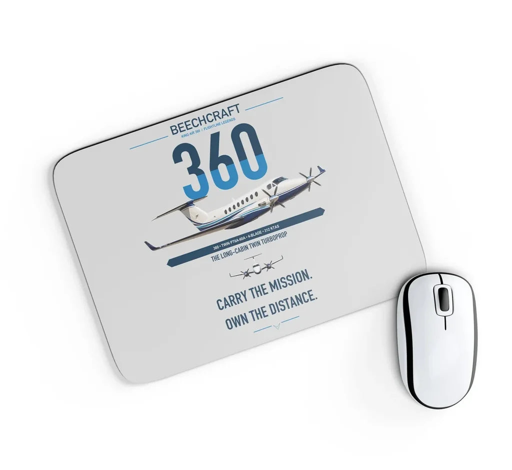 Beechcraft King Air 360 design on light gray rectangle mouse pad
