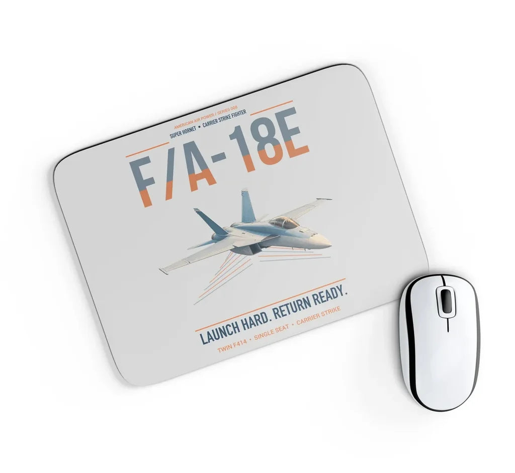 F-A-18E Super Hornet design on light gray rectangle mouse pad