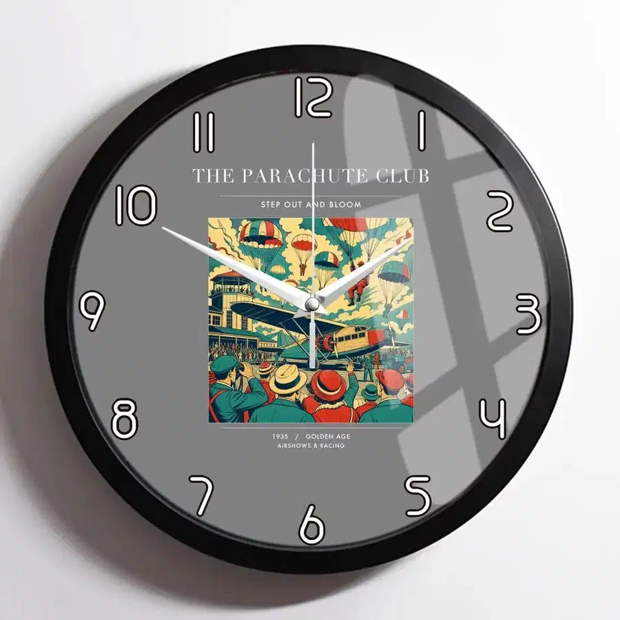 VINTAGE G4032 - The Parachute Club - Designed Wall Clocks design on gray framed