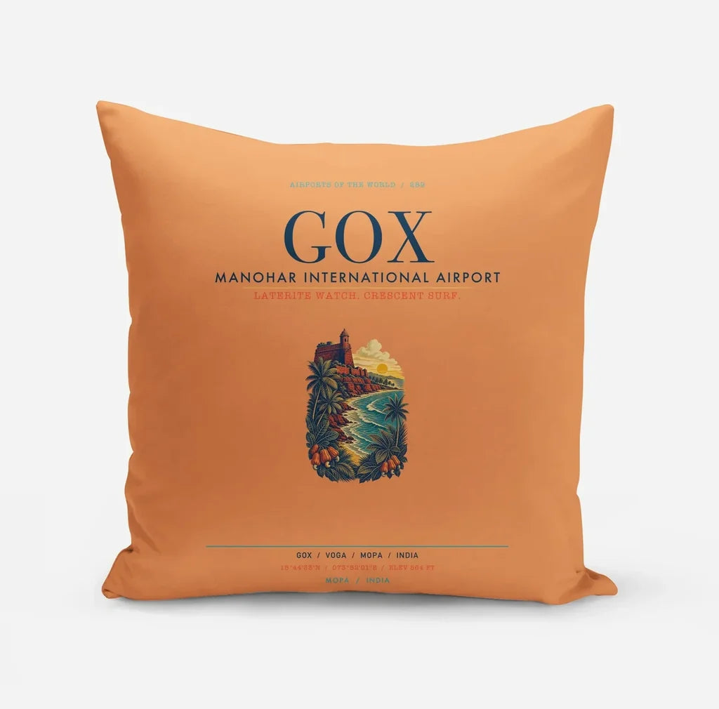Manohar International Airport Mopa (GOX) design on orange pillow