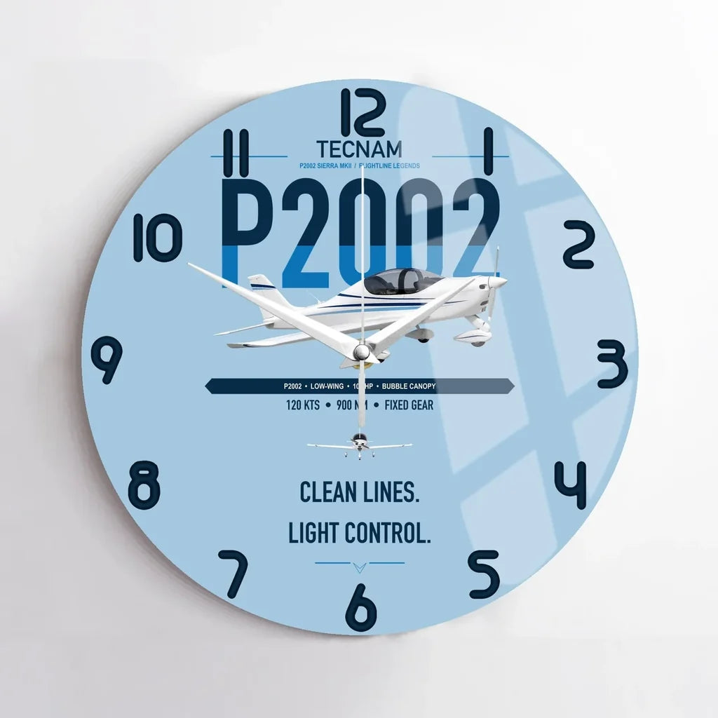 Tecnam P2002 Sierra MkII design on light blue no frame wall clock