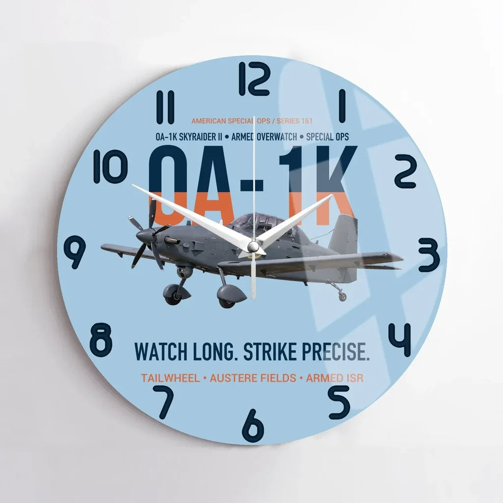 OA-1K Skyraider II Armed Overwatch design on light blue no frame wall clock