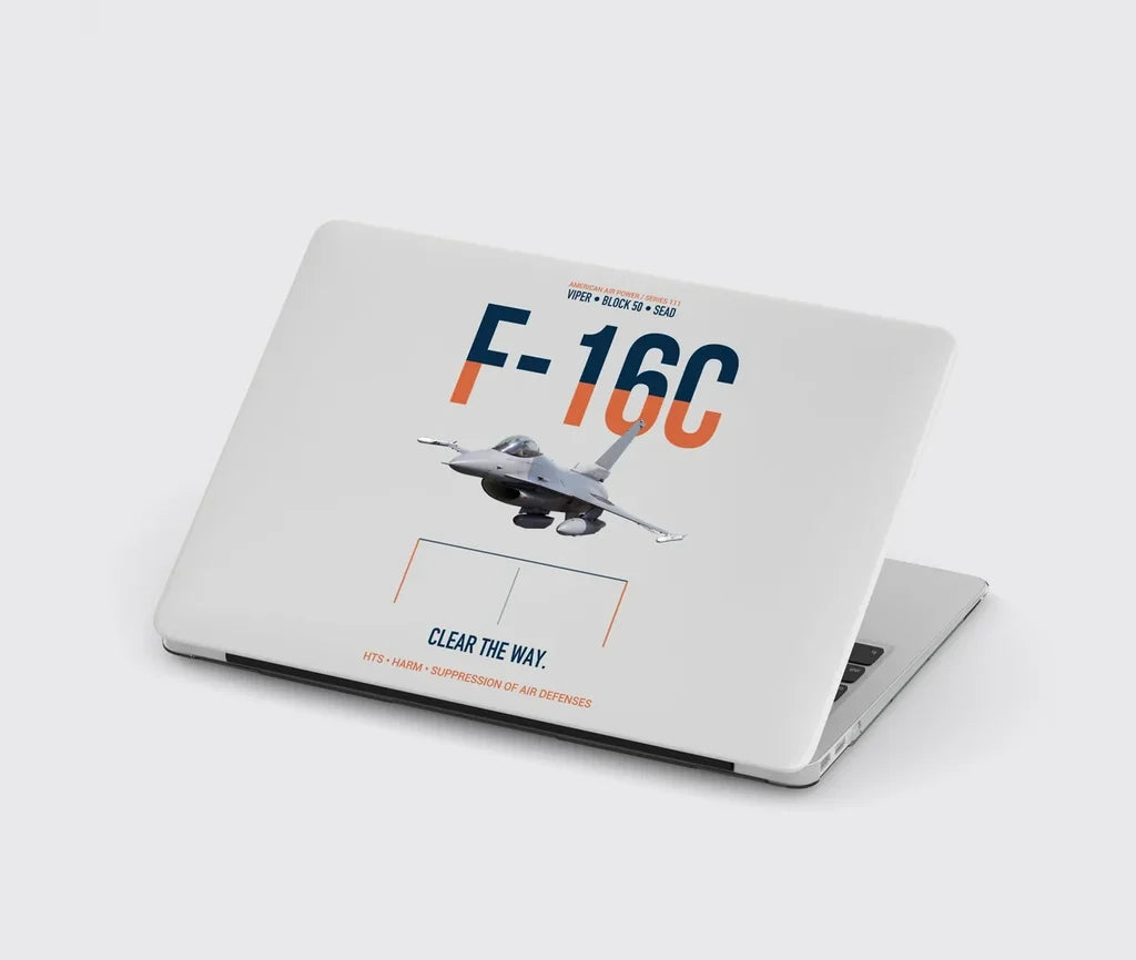F-16C Block 50 Clear The Way design on light gray MacBook case