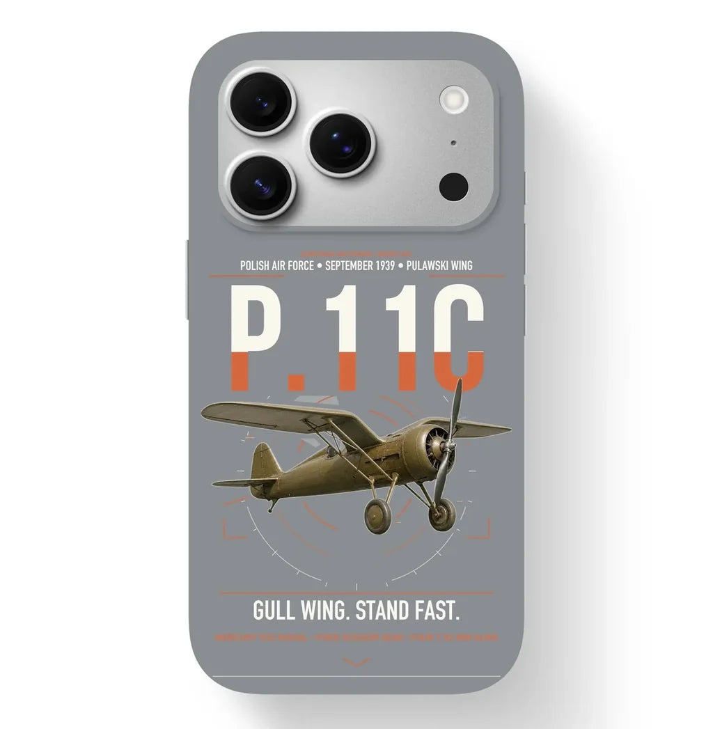 PZL P.11c design on gray magsafe iphone case, for iPhone 17 Pro