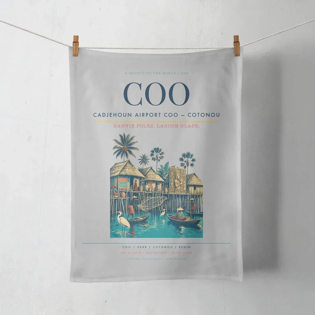 Cadjehoun Airport (COO) design on light gray towel