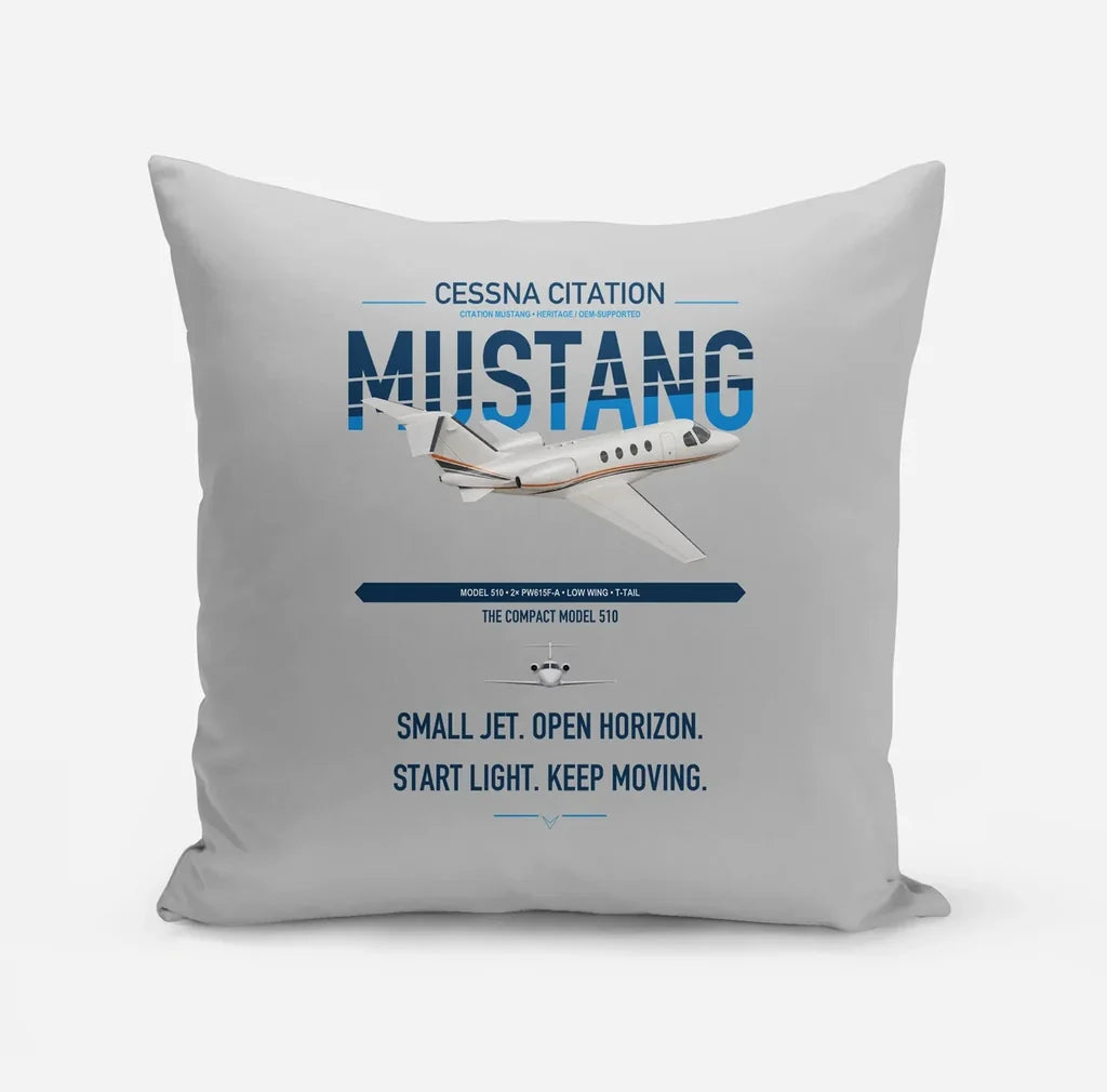 Cessna Citation Mustang design on light gray pillow