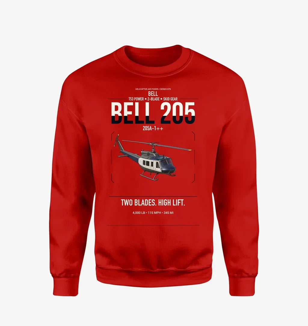 Bell 205A-1++ design on red sweatshirt