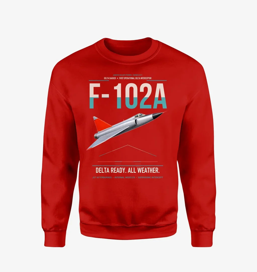 F-102A Delta Dagger design on red sweatshirt