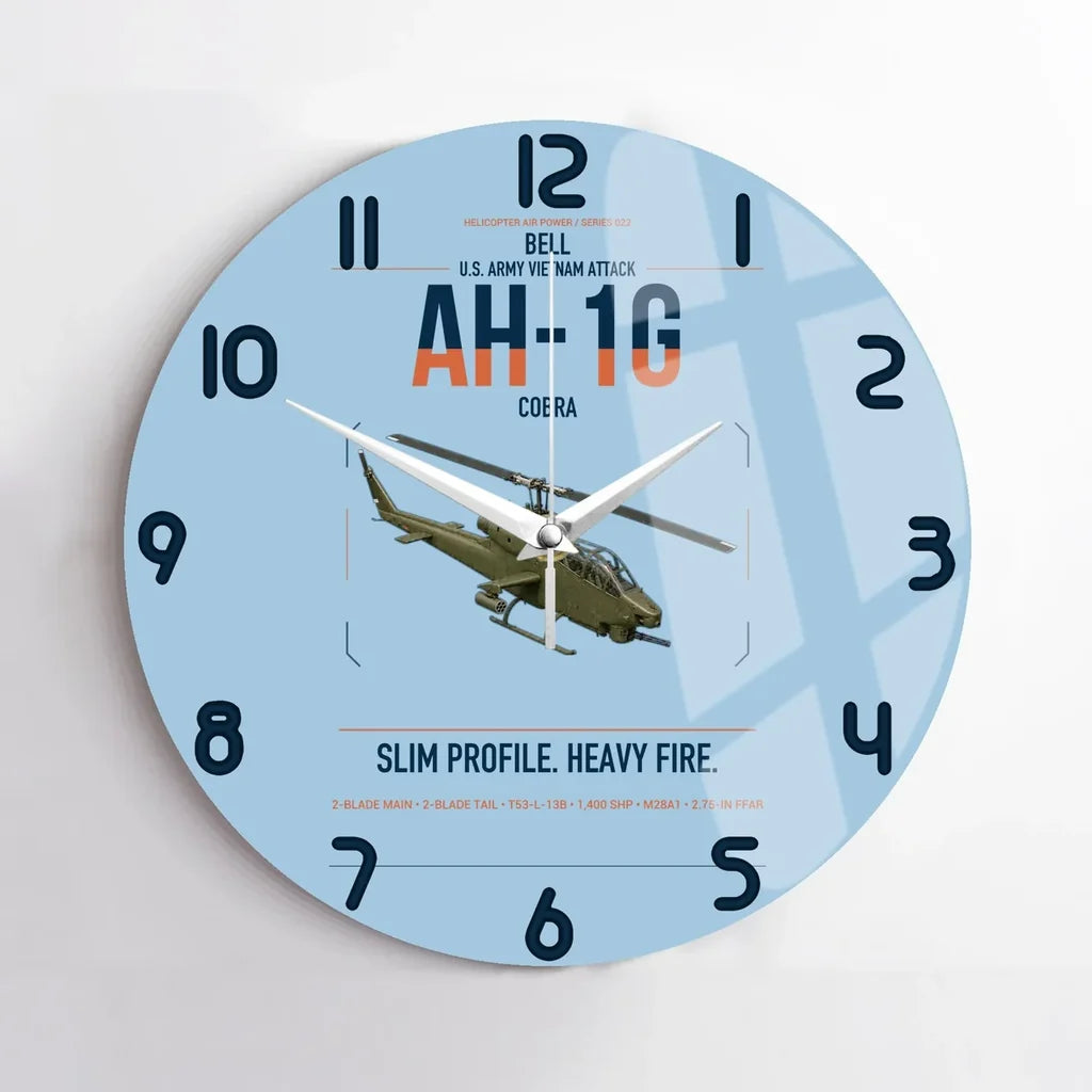 Bell AH-1G Cobra design on light blue no frame wall clock