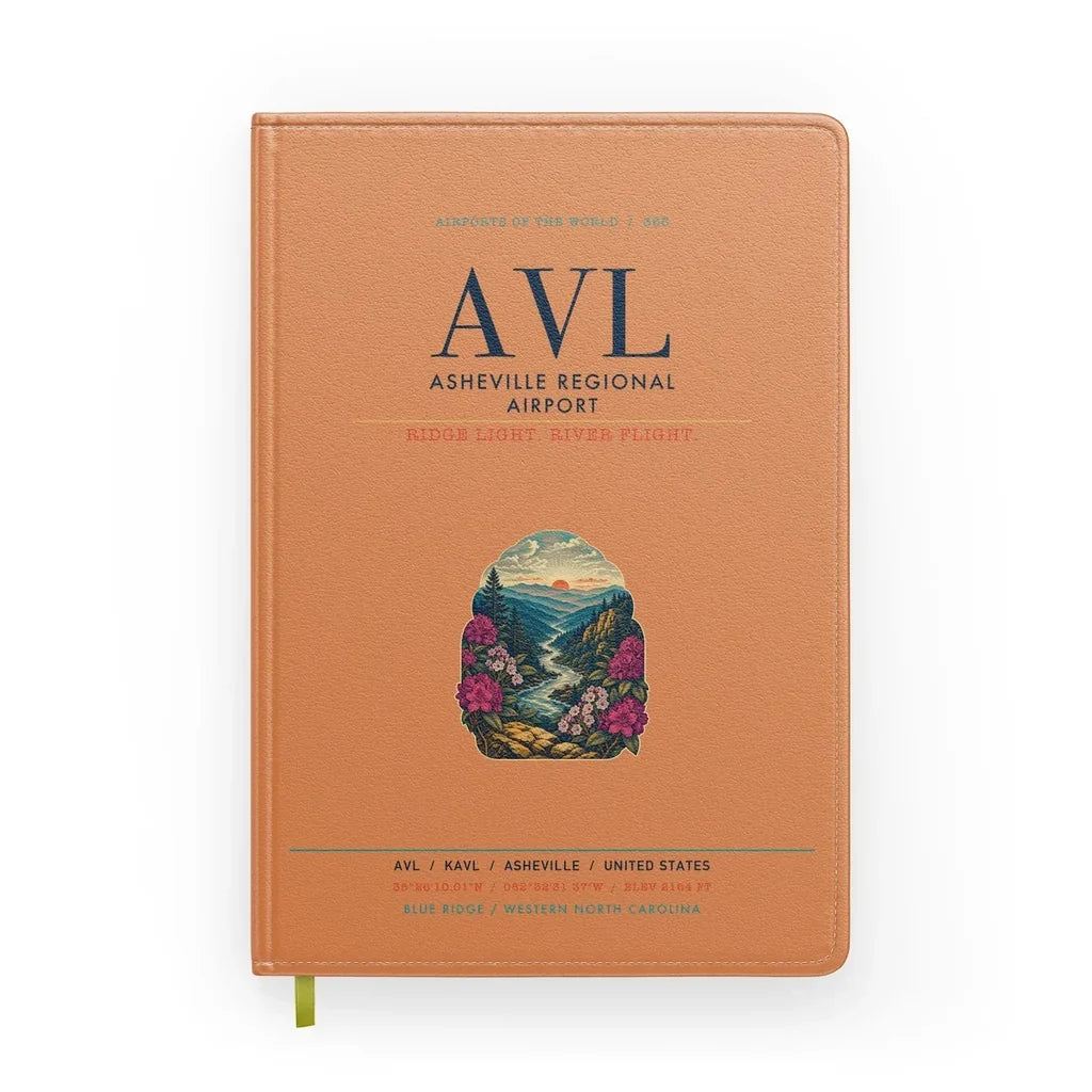 Asheville Regional Airport (AVL) design on orange notebook