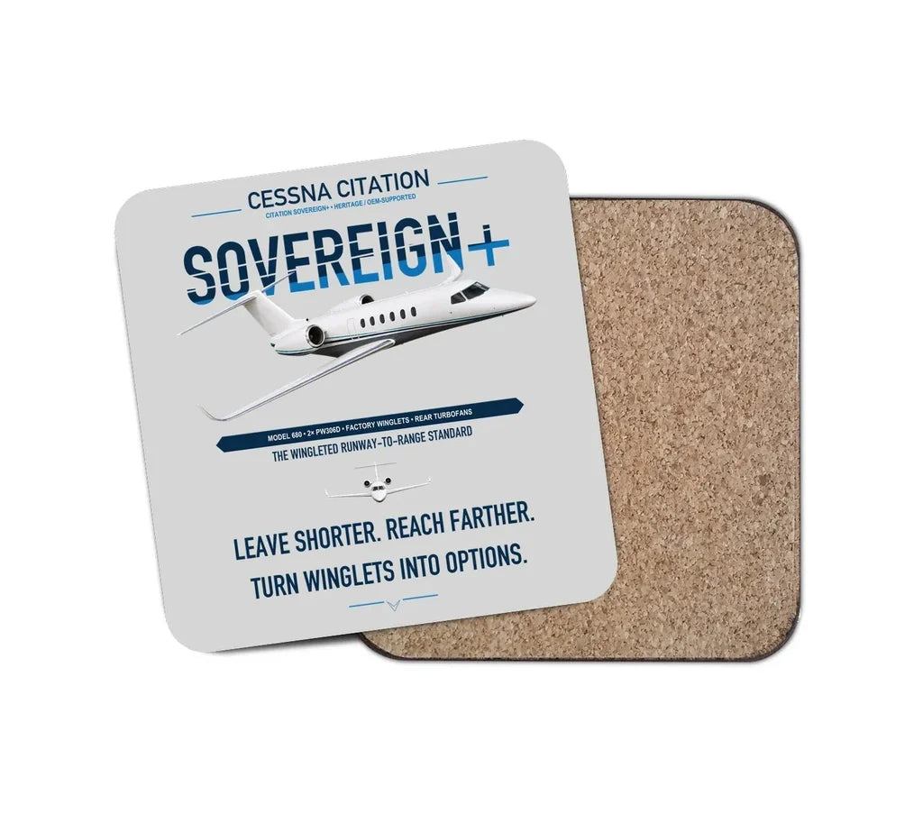 Cessna Citation Sovereign+ design on light gray 1 piece coaster