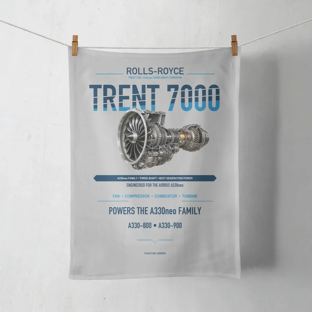 TRENT 7000 design on light gray towel