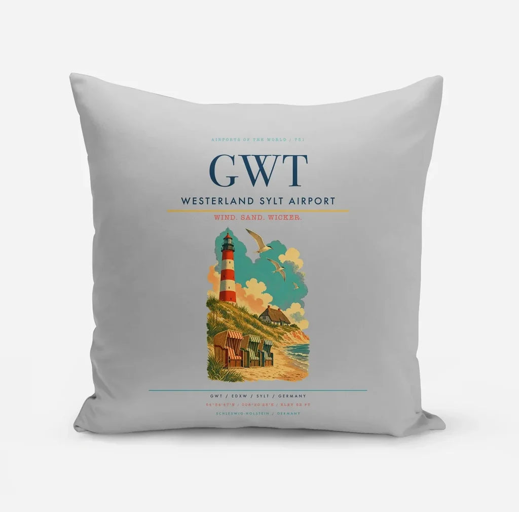 Westerland Sylt Airport (GWT) design on light gray pillow