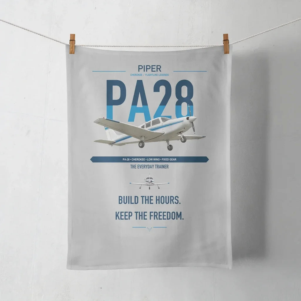 Piper PA-28 Cherokee design on light gray towel