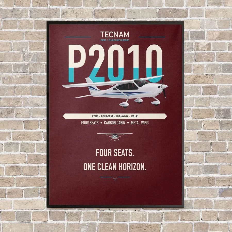 Tecnam P2010 vertical canvas print - framed - dark red background