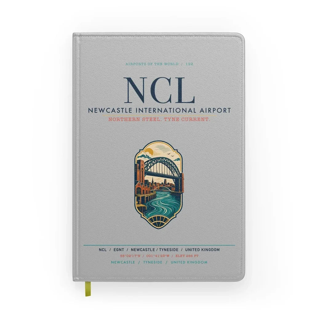 Newcastle International Airport (NCL) design on light gray notebook