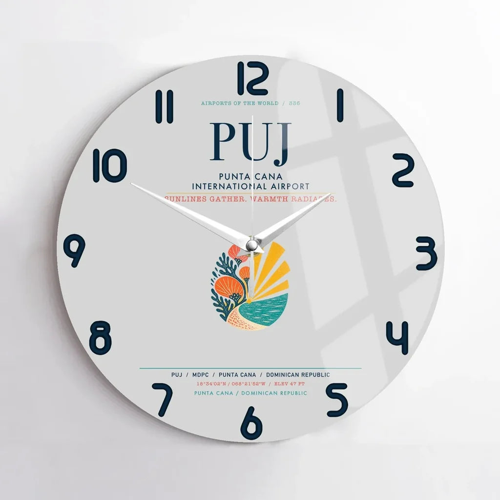 Punta Cana International Airport (PUJ) design on light gray no frame wall clock
