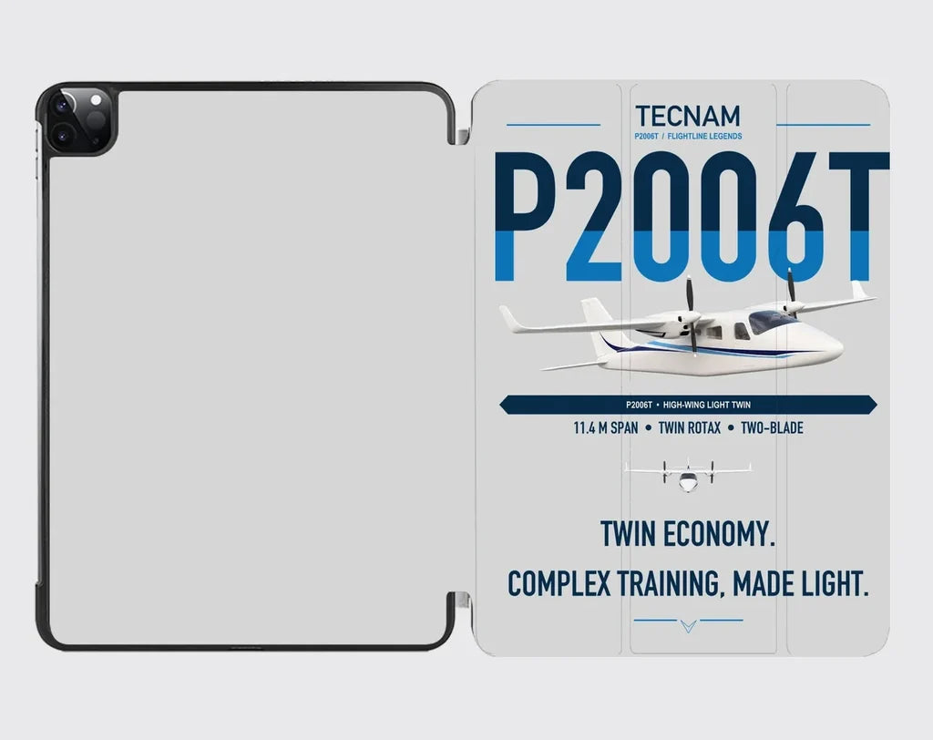 Tecnam P2006T design on light gray ipad tablet case