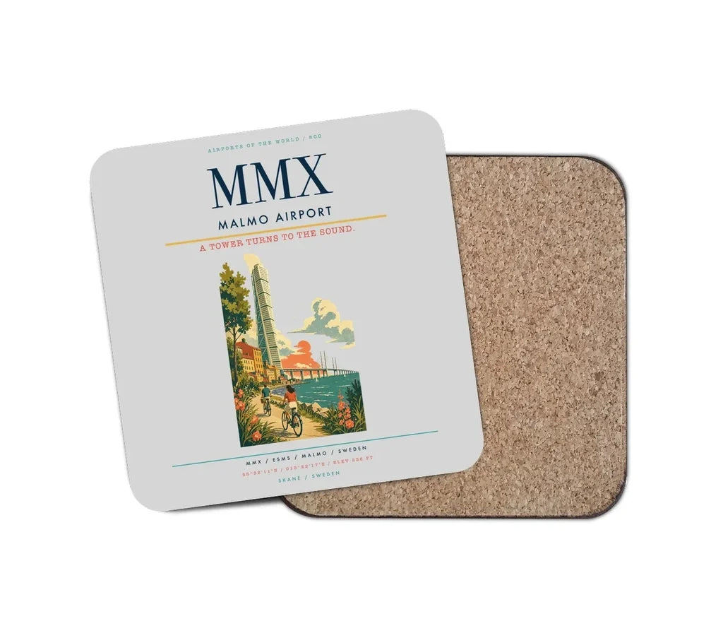 Malmo Airport (MMX) design on light gray 1 piece coaster