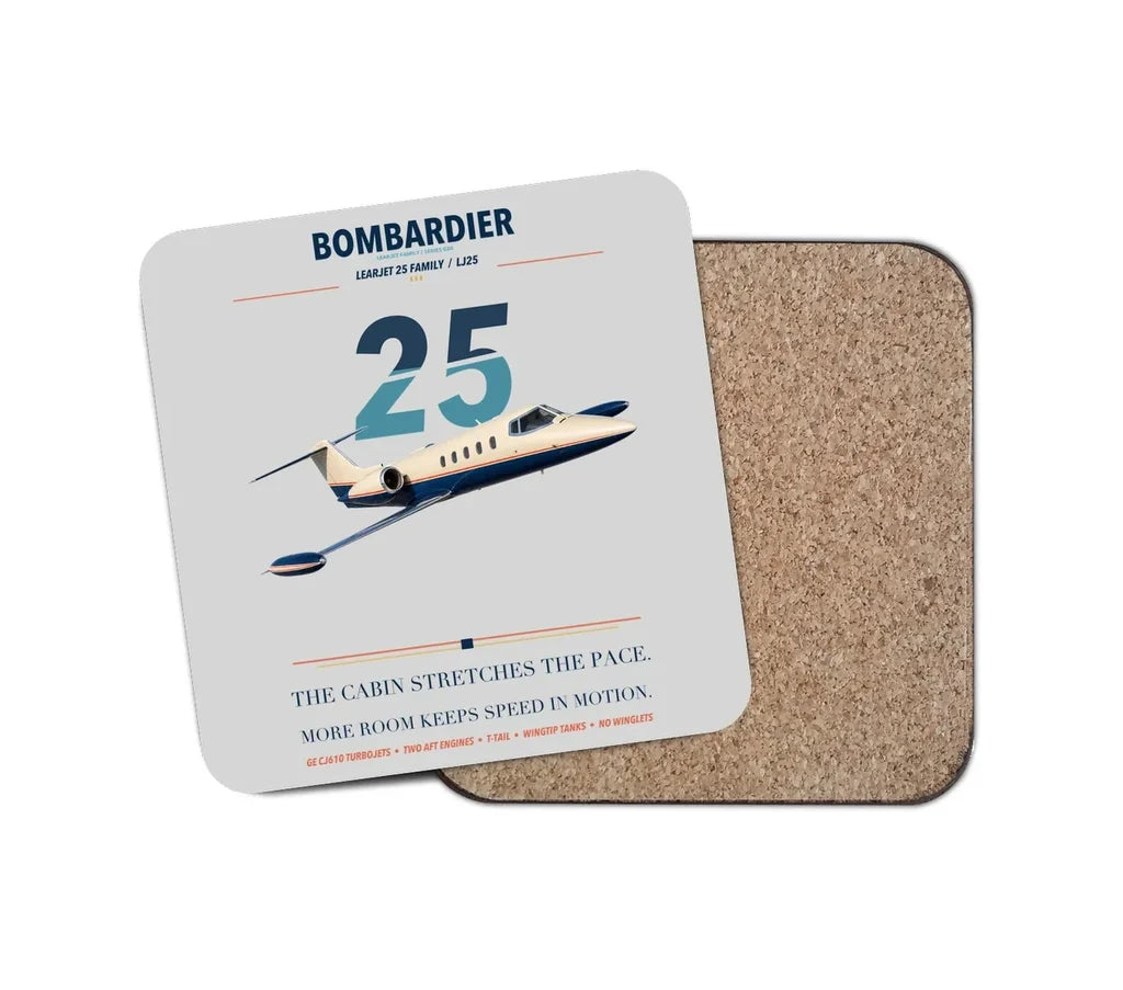 Bombardier Learjet 25 design on light gray 1 piece coaster