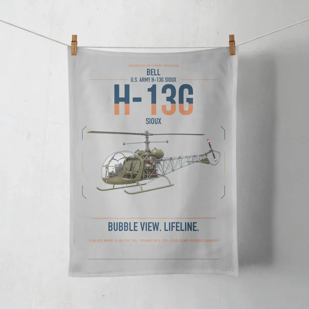 Bell H-13G Sioux design on light gray towel