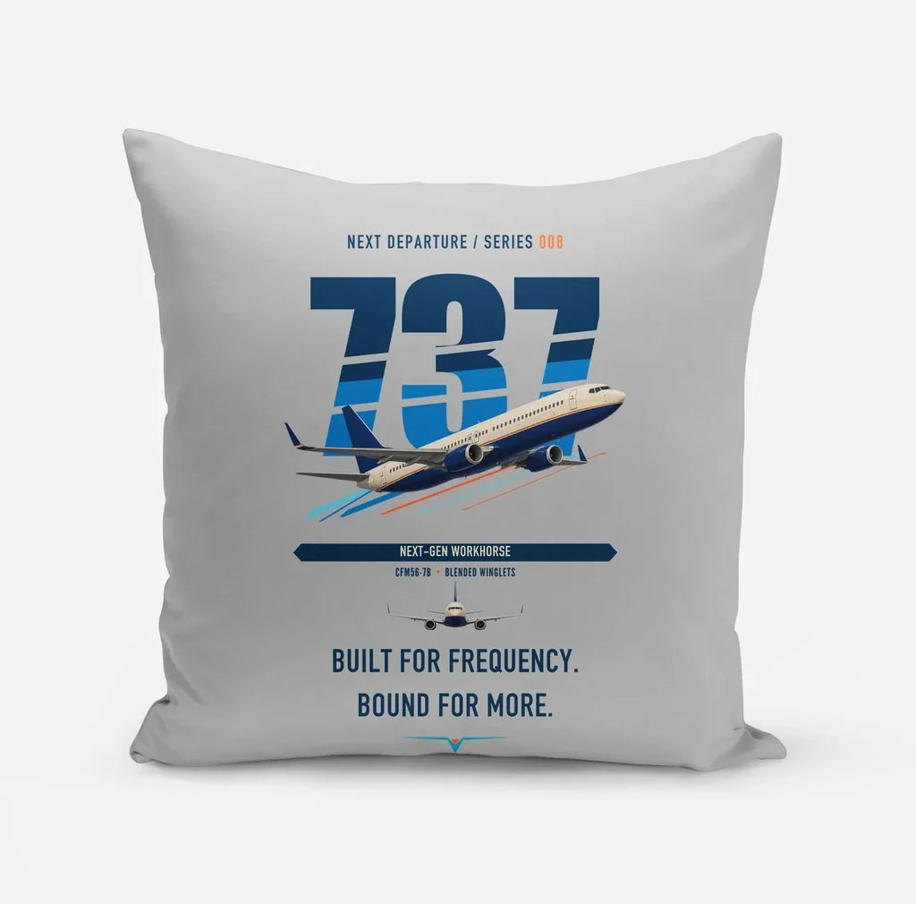 Boeing 737-800 NG design on light gray pillow