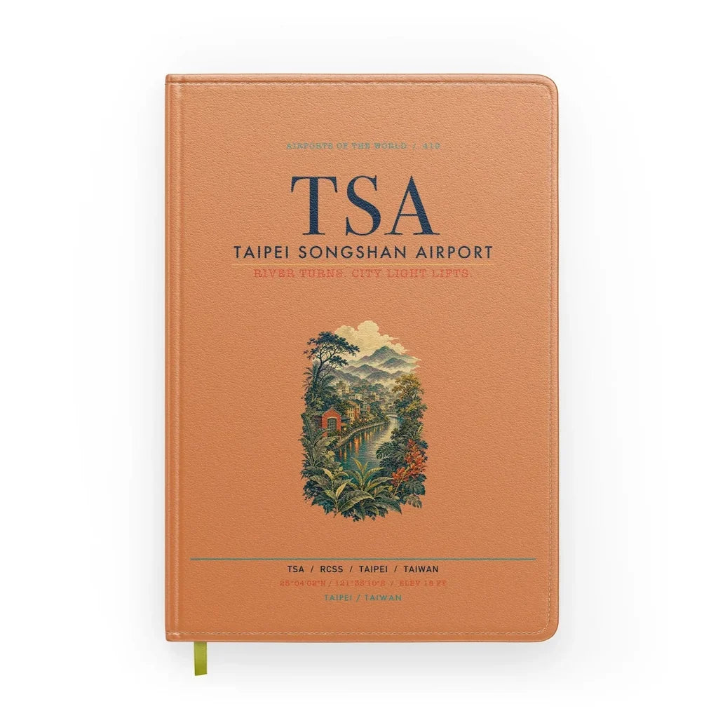 Taipei Songshan Airport (TSA) design on orange notebook