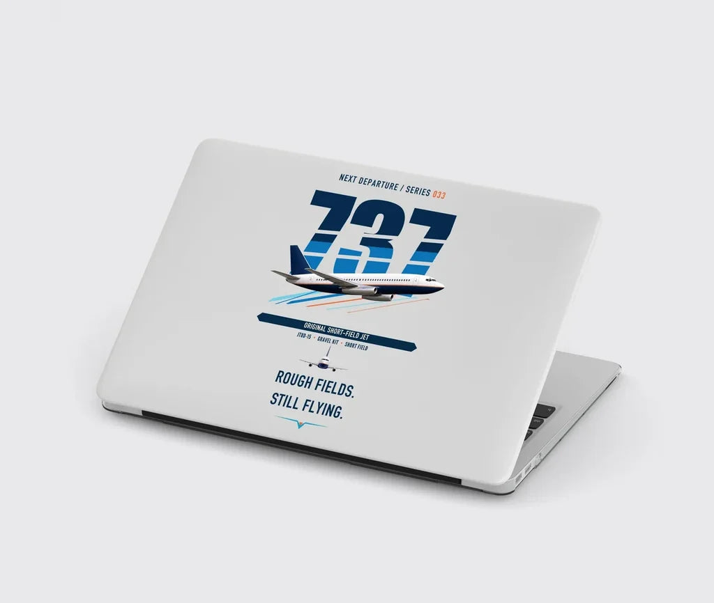 Boeing 737-200 design on light gray MacBook case
