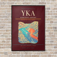 Thumbnail for Kamloops Airport YKA vertical canvas print - framed - dark red background