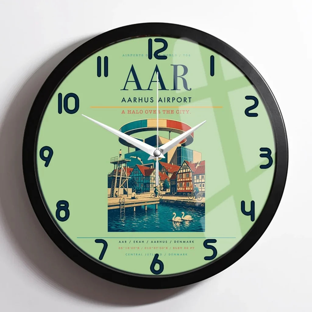 Aarhus Airport AAR Wall-Clock Framed - Light Green